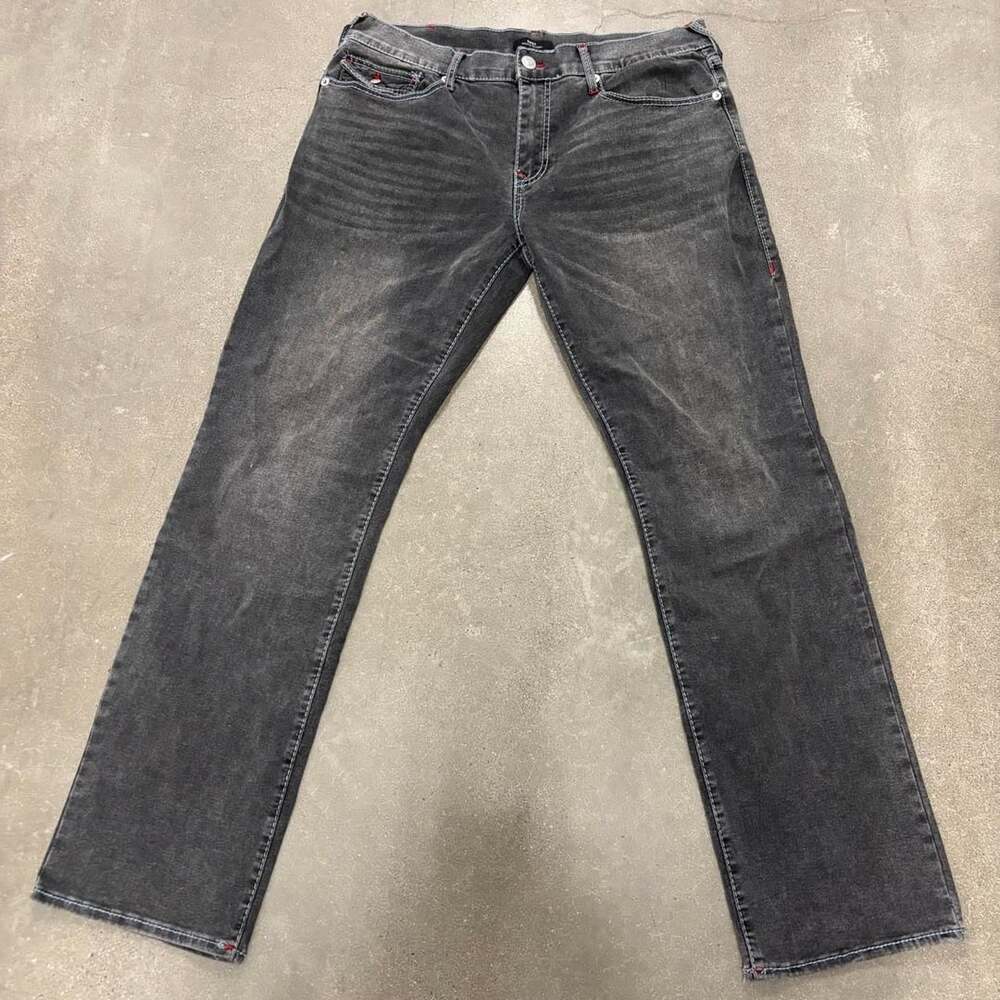True Religion Ricky Big T Relaxed Straight Jeans Charcoal 36